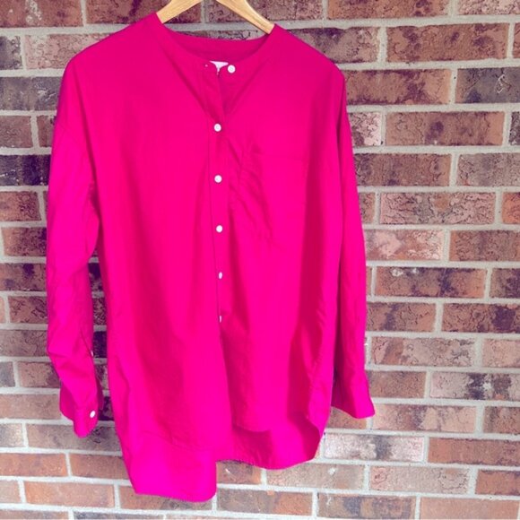 Aritzia Wilfred  Free   * Button-Up Shirt  100% Cotton Hot Pink  Oversized S - Picture 1 of 16